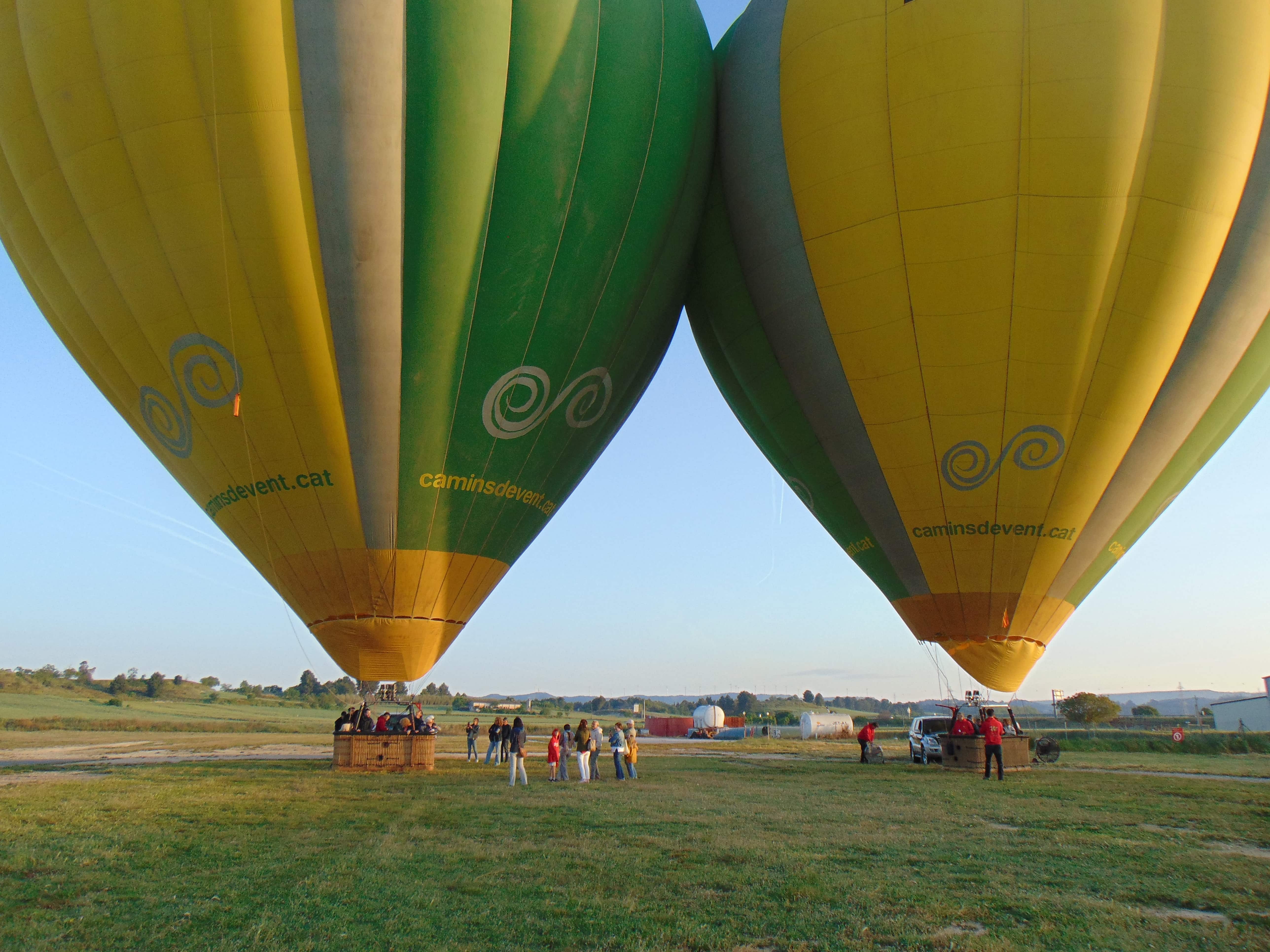 two hot air balloons before take-off in Catalonia