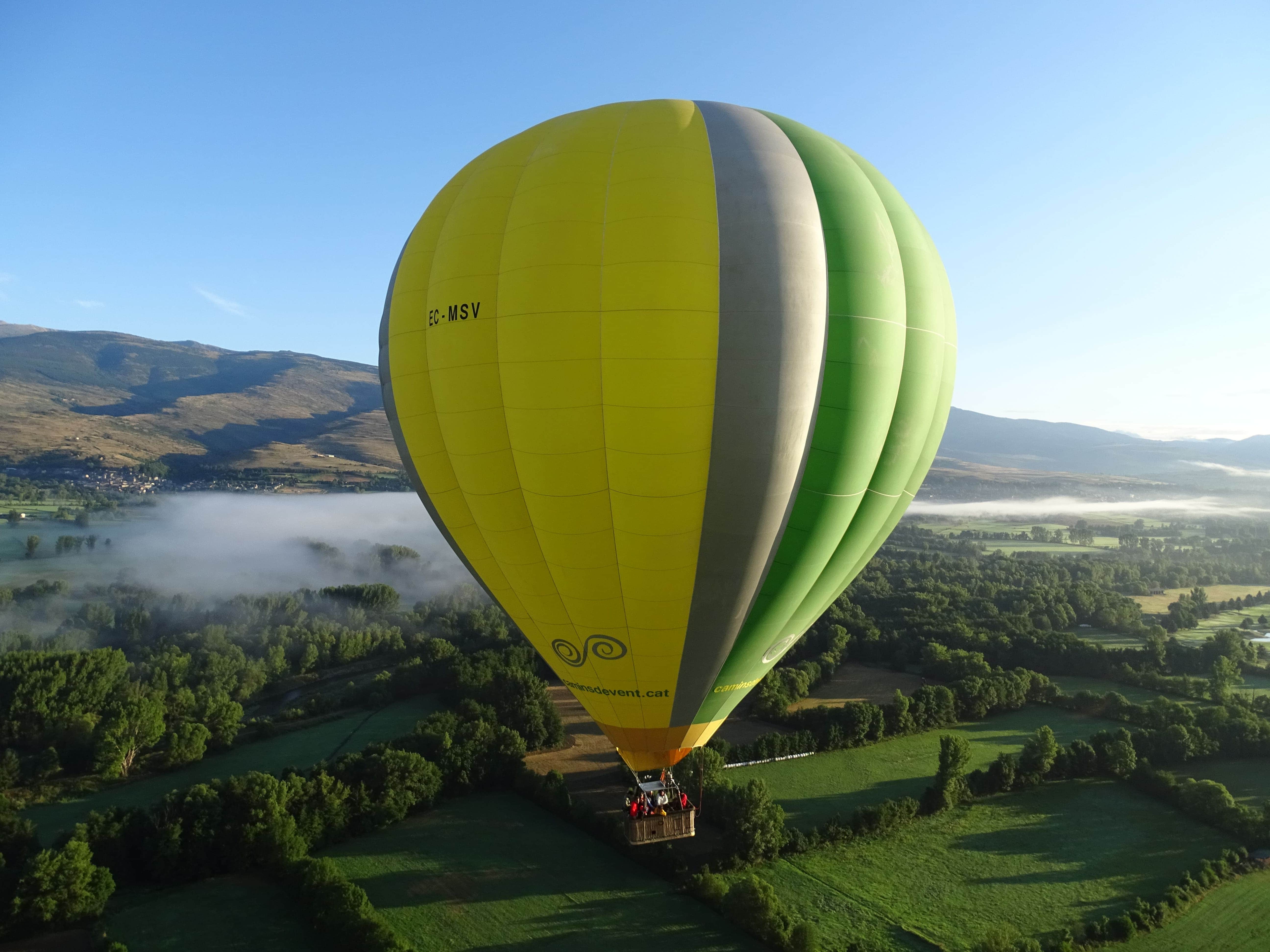spectacular hot air balloon flight over the landscape of Catalonia